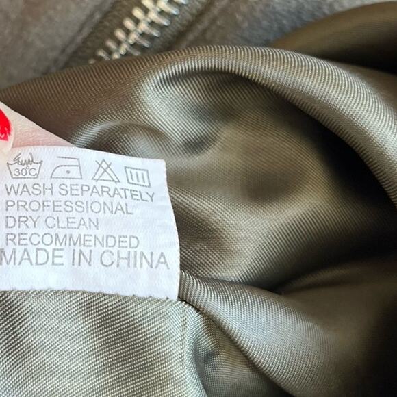 Apperloth A Moto Jacket Women's Size Large L Olive Green Faux Suede Zippers Soft - Picture 10 of 10